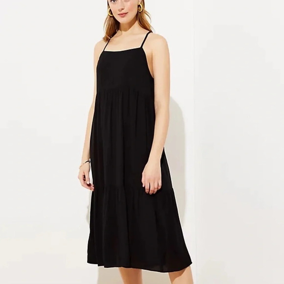 NWT LOFT Beach Tie Back Tiered Midi Dress - Picture 7 of 8